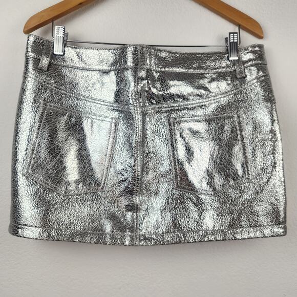 Retrofete Nico Mini Leather Skirt in Silver Size Large NWT - Picture 4 of 7